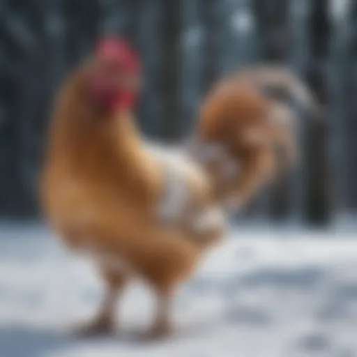 Cold-hardy chicken breed in a snowy environment