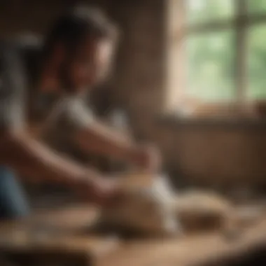 A goat owner examining a mineral mix bag, demonstrating the selection of high-quality supplements.