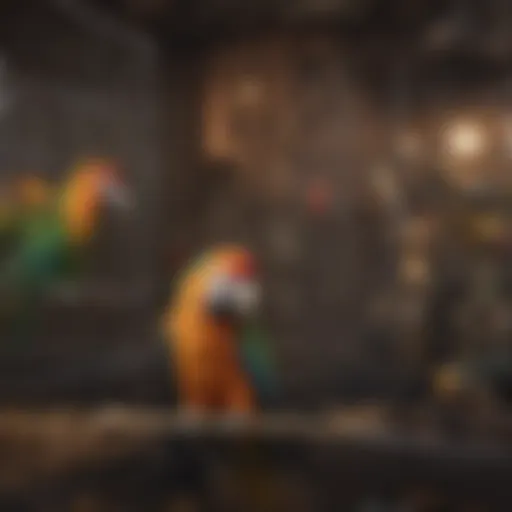 Spacious large cage designed for parrots with various perches and toys