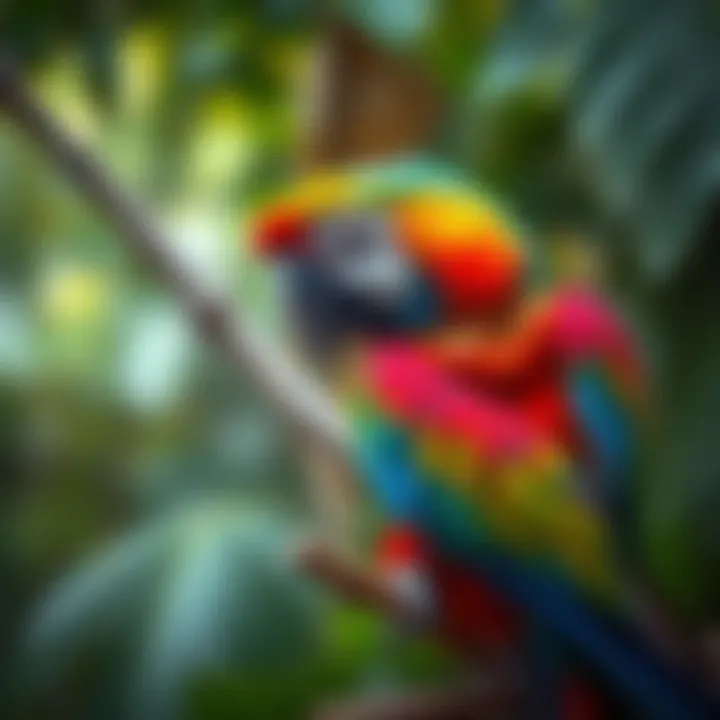 Colorful macaw perched on a branch