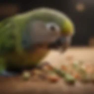 Close-up of parakeet enjoying pellet food