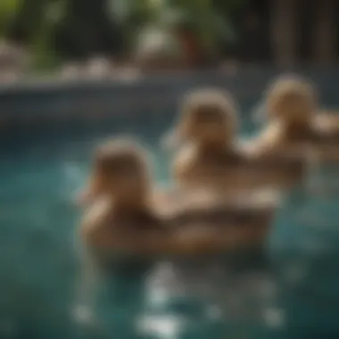 Healthy ducks enjoying a refreshing swim in a clear water pool