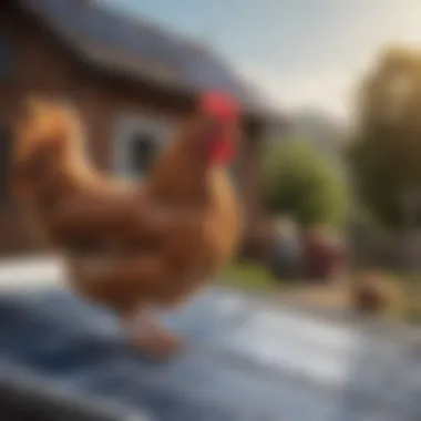 Close-up of solar panels on a chicken water heater