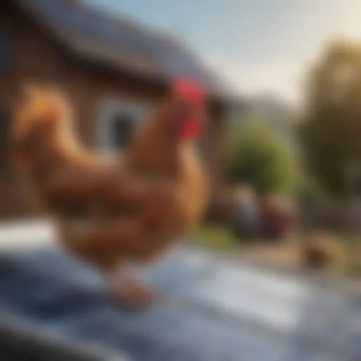 Close-up of solar panels on a chicken water heater