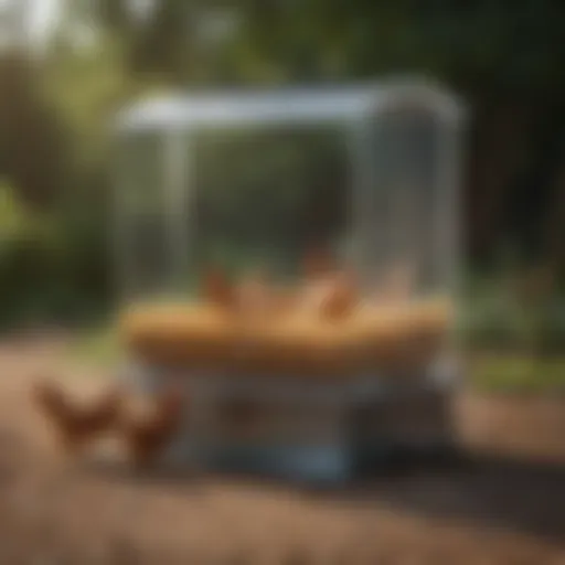 Innovative design of a spill-free chicken feeder showcasing its features