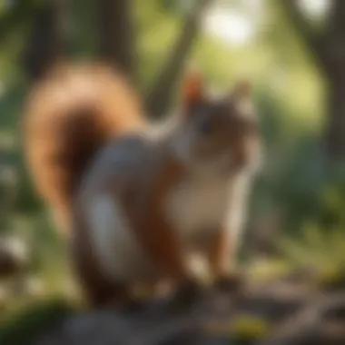 Squirrel observing its surroundings in a backyard