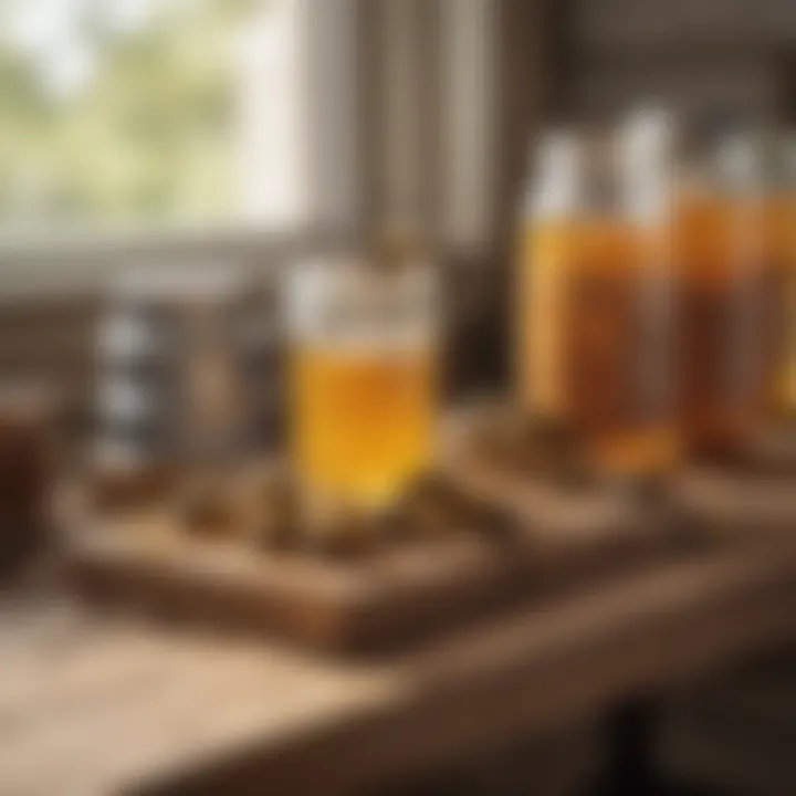 Essential beekeeping tools laid out on a wooden table, emphasizing the craftsmanship and care involved in apiculture.