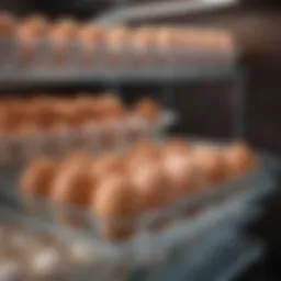 A well-organized refrigerator shelf showcasing boiled eggs stored in a container