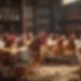 Diverse breeds of laying hens in a sunny coop