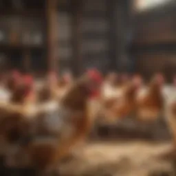 Diverse breeds of laying hens in a sunny coop