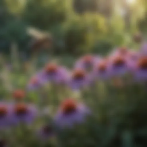 A vibrant garden showcasing diverse flowers that attract bees
