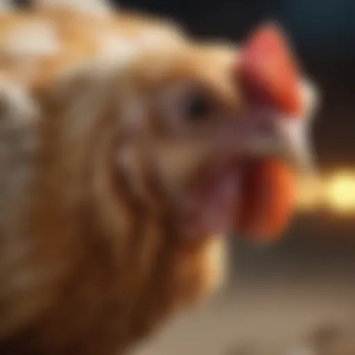 Close-up of a chicken affected by fleas illustrating infestation