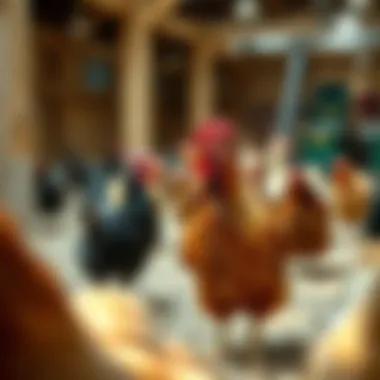 Chickens engaging in natural behaviors in a spacious environment