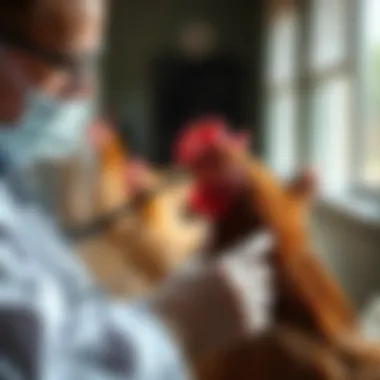 Veterinarian examining a chicken for health checks