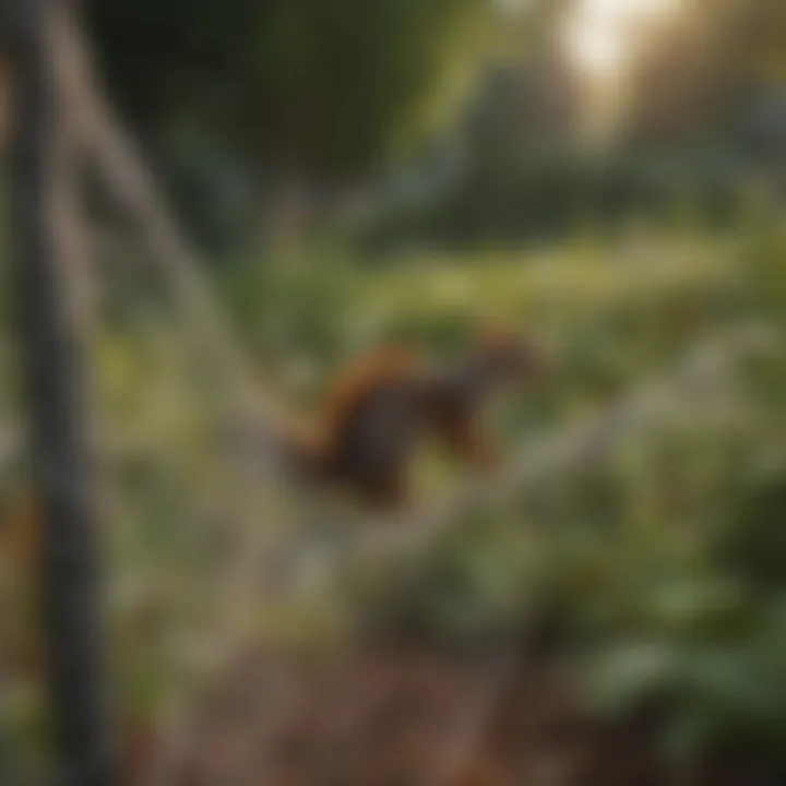 A garden with plants protected by netting from squirrels