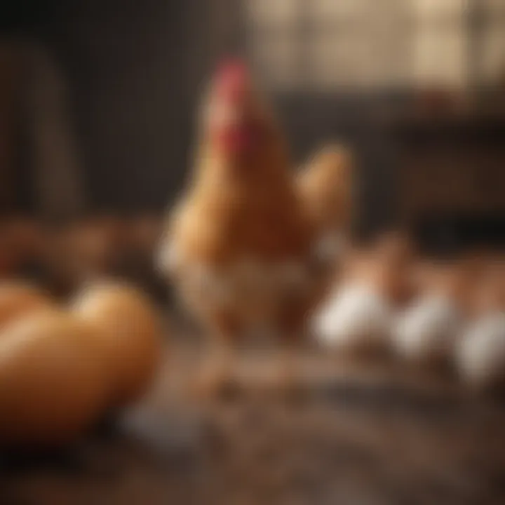 Close-up of a chicken inspecting its surroundings