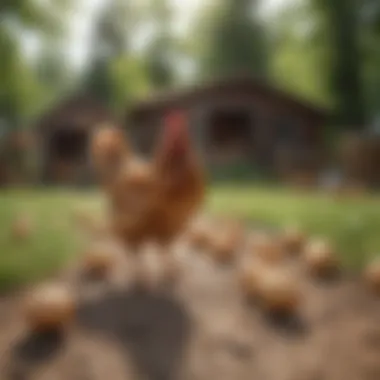 Enriched Environment for Happy Chickens Chickens in a spacious outdoor run with enrichment features