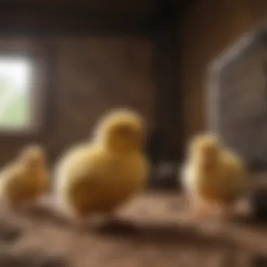 Chicks exploring their designated safe enclosure.