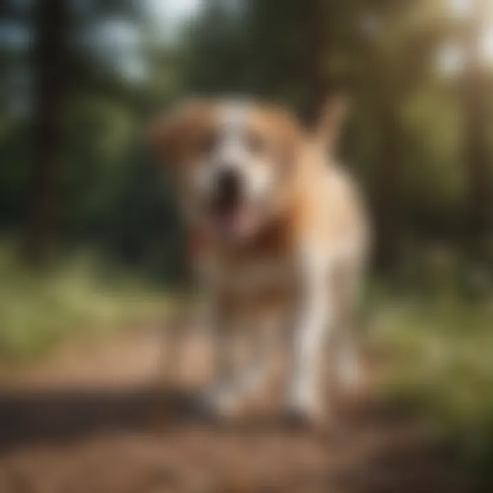 A joyful dog performing tricks using a target stick.