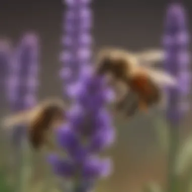 Close-up of a honey bee collecting nectar from a blooming lavender plant