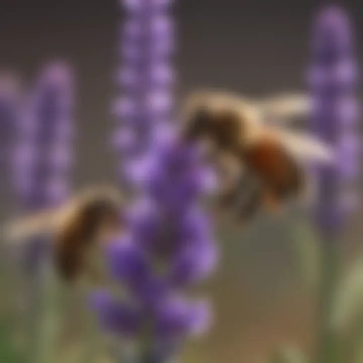 Close-up of a honey bee collecting nectar from a blooming lavender plant