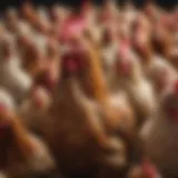 An array of heritage chicken breeds showcasing their distinct colors and feather patterns.
