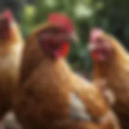 A vibrant array of different chicken breeds showcasing their unique plumage and characteristics
