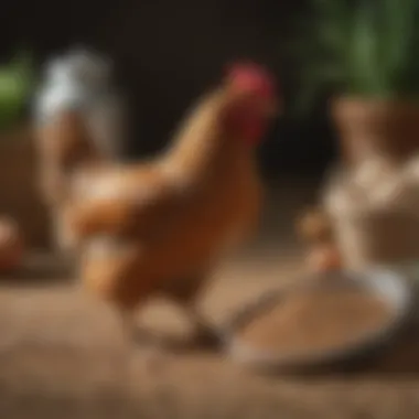 An assortment of wholesome chicken feed and grains, emphasizing nutritional aspects of chicken care