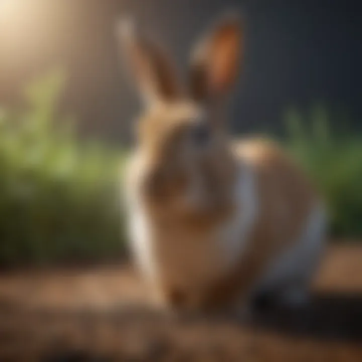 Happy rabbit enjoying alfalfa pellets