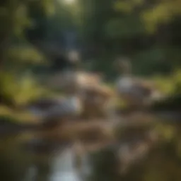 An elegant group of geese in a serene pond environment