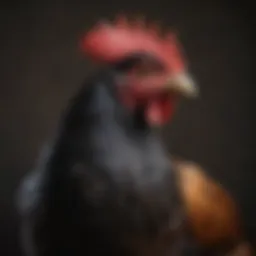 A stunning Dark Cornish chicken showcasing its rich plumage and muscular build.