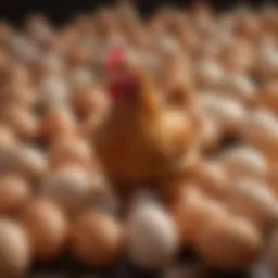 A diverse selection of egg-laying chicken breeds in a natural setting
