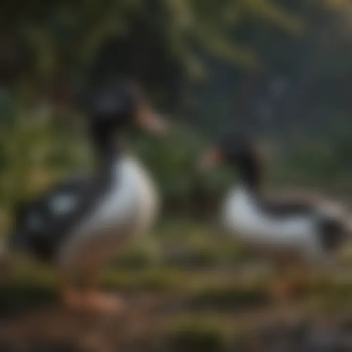 Ducks in a tranquil rural setting, showcasing their charming presence