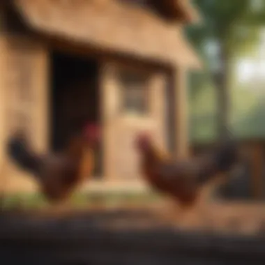 Close-up of sustainable materials used in constructing a double chicken coop.