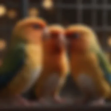 Two love birds interacting closely, demonstrating their social nature.