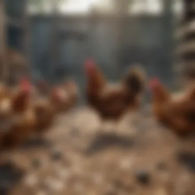 Chickens Foraging Chickens foraging in a well-designed run