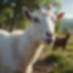Various goat breeds in a pastoral setting