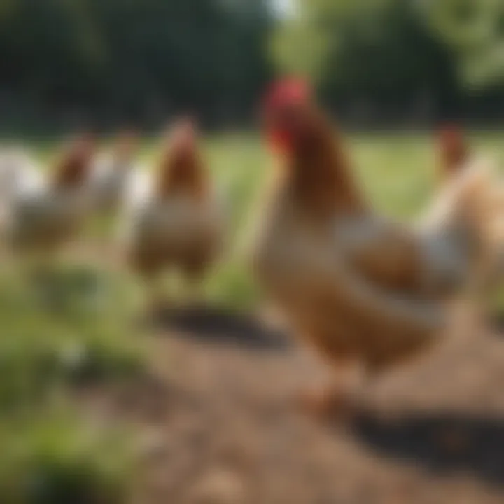 Healthy chickens in a pasture environment