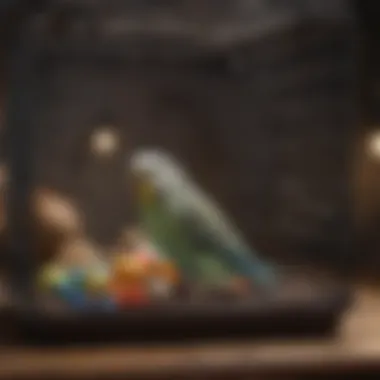 Spacious Budgie Cage with Toys A spacious budgie cage filled with toys and perches