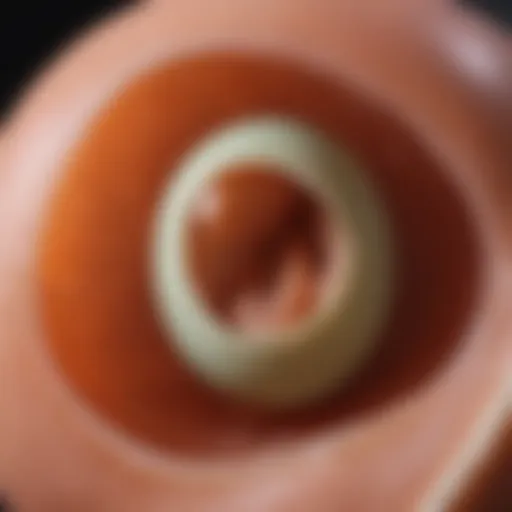 Close-up of a fertilized egg showing the early development stages of a chick embryo.