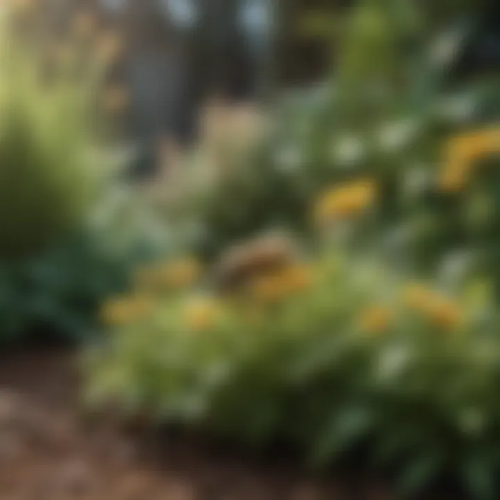 Diverse selection of bee-friendly plants in a garden bed