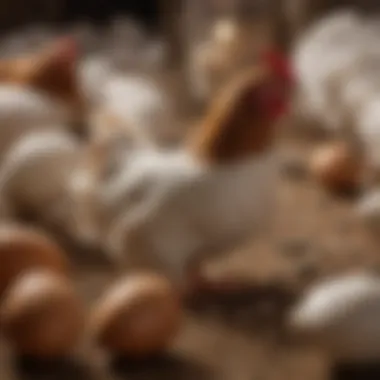 Healthy laying hens in a coop with strong eggshells