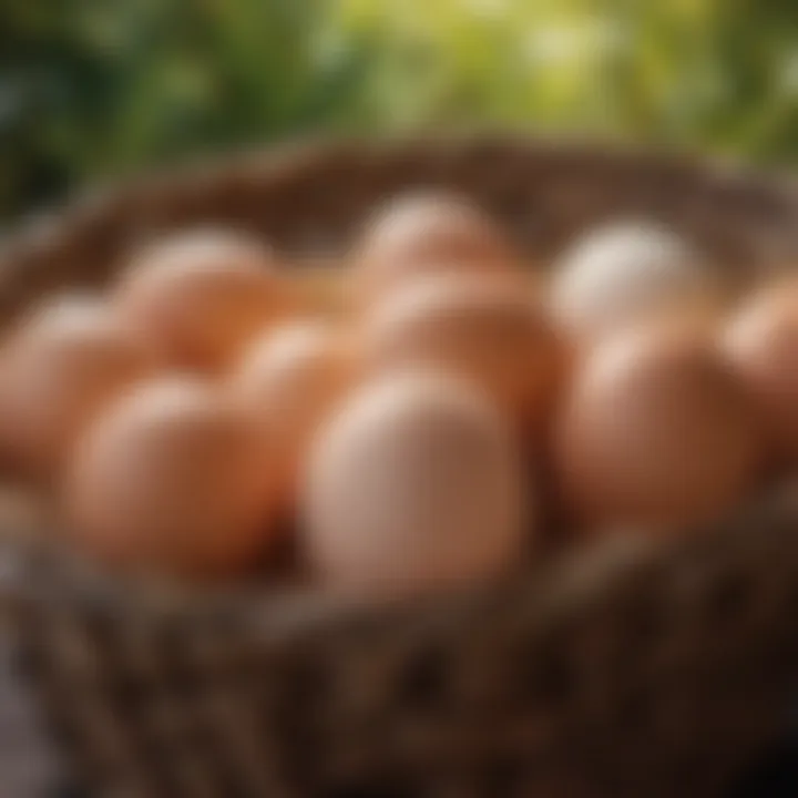 Close-up of chicken eggs in a basket