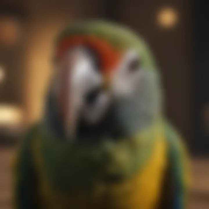 Close-up of a parrot vocalizing, showcasing its beak and expressive eyes.