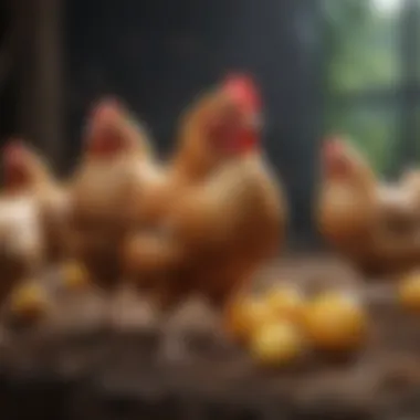 A variety of chicken breeds in a natural setting