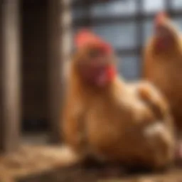 A close-up of a healthy chicken in a coop