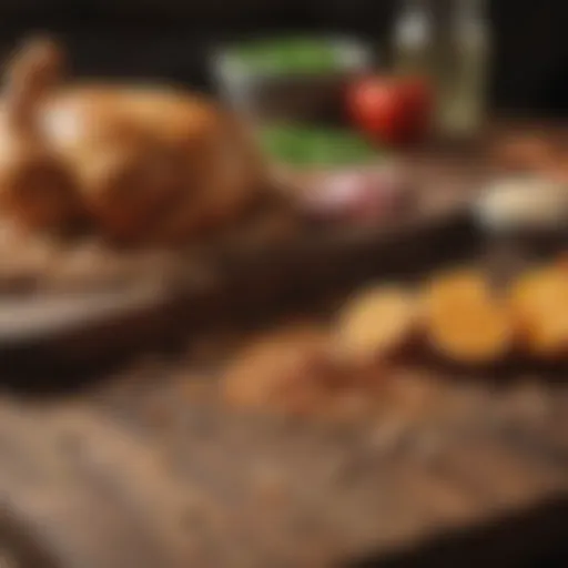 Nutrient-rich chicken feed ingredients laid out on a wooden table.