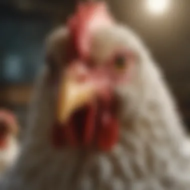 A close-up of a bantam chicken exhibiting its unique features.