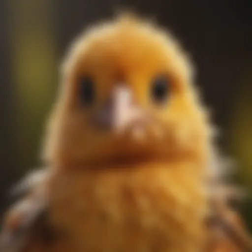 A close-up view of a banty chick showcasing its vibrant plumage.