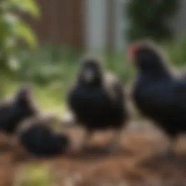 Black Australorp chicks pecking in the backyard